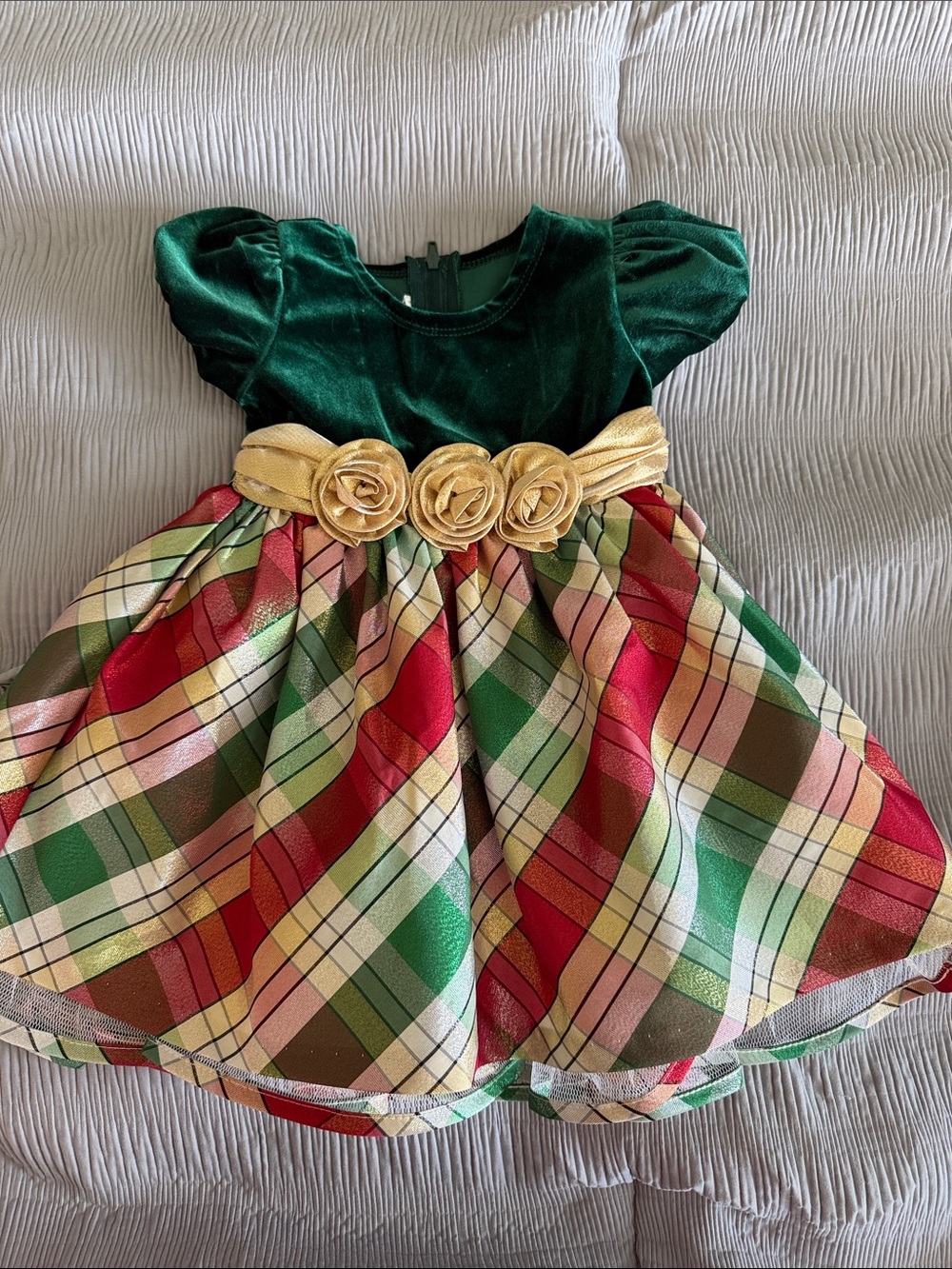 Green and Gold Holiday Plaid Kids Costume Dress